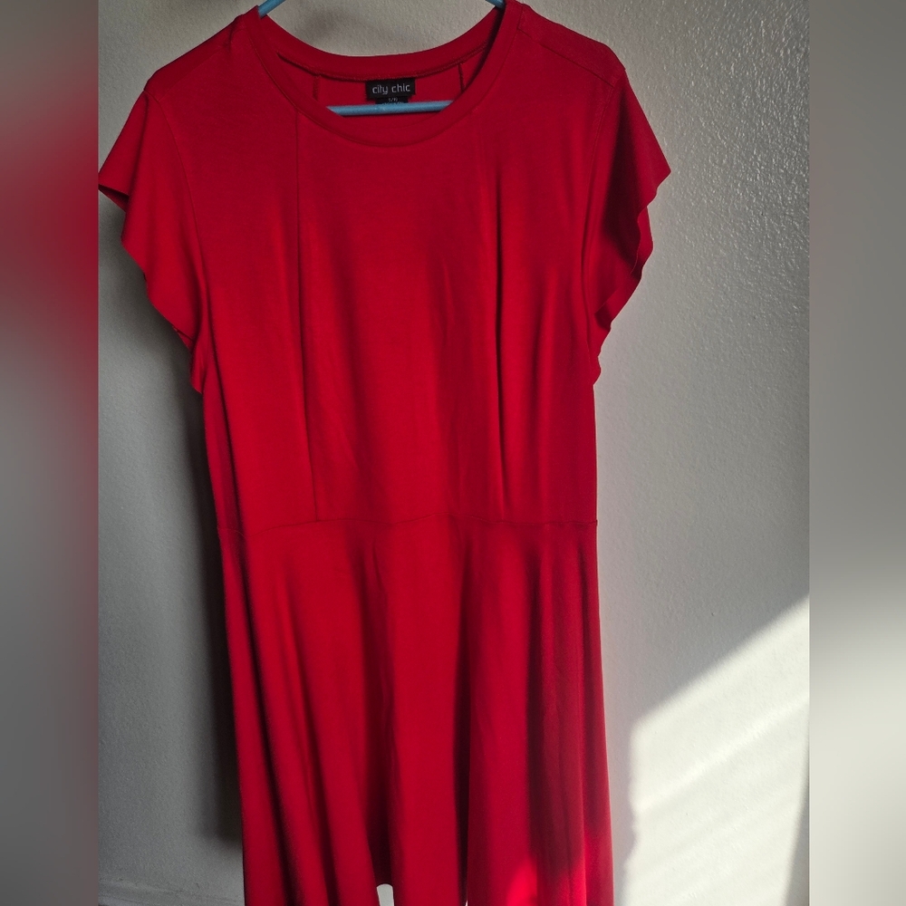 City Chic Frill Vibrant Red Short Sleeve Dress S/16